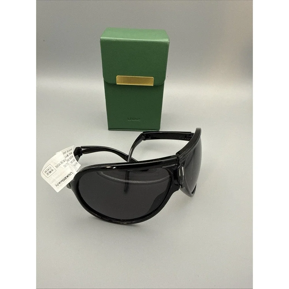 ULIKE NWT Polarized Authentic Folding Black Aviator Sunglasses & Green case NEW